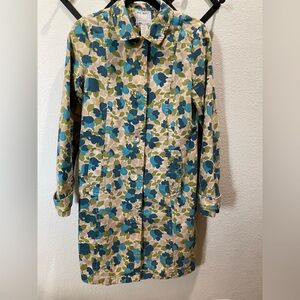 Old Navy Blue and Green Floral Trench Jacket